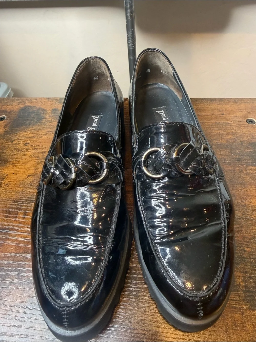 Paul Green Womens Black Patent Leather Chain Loafers Size 4.5/US7